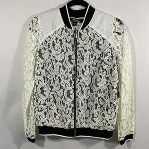 Kensie Lace Bomber Jacket - Black & White